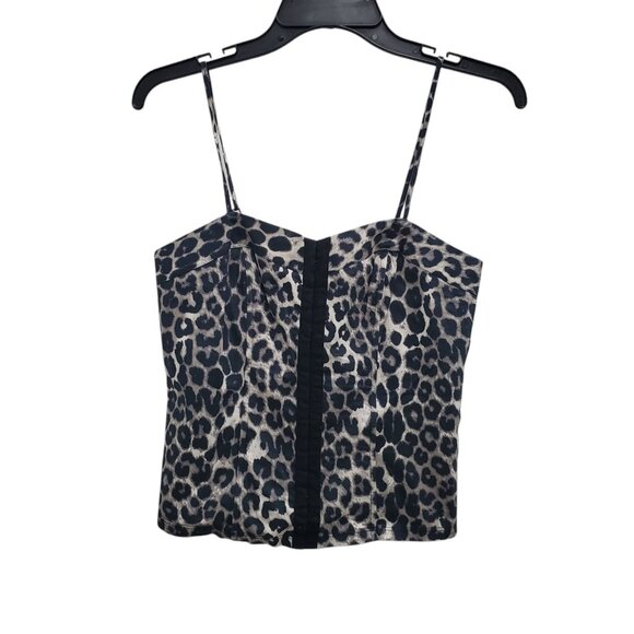 Express Women's Y2K Gray Leopard Smocked Back Hook & Eye Bustier Corset Top Sz S - Picture 1 of 8